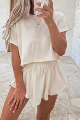 Luxury 2pcs Cropped Tee and Ruffle High Waist Skort Set