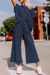 Luxury Textured Loose Fit T Shirt and Drawstring Pants Set