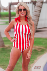 Red Set Sail Striped Swimsuit