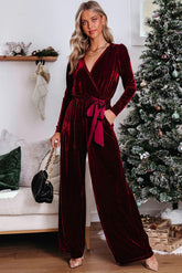 Red Velvet Keyhole Jumpsuit